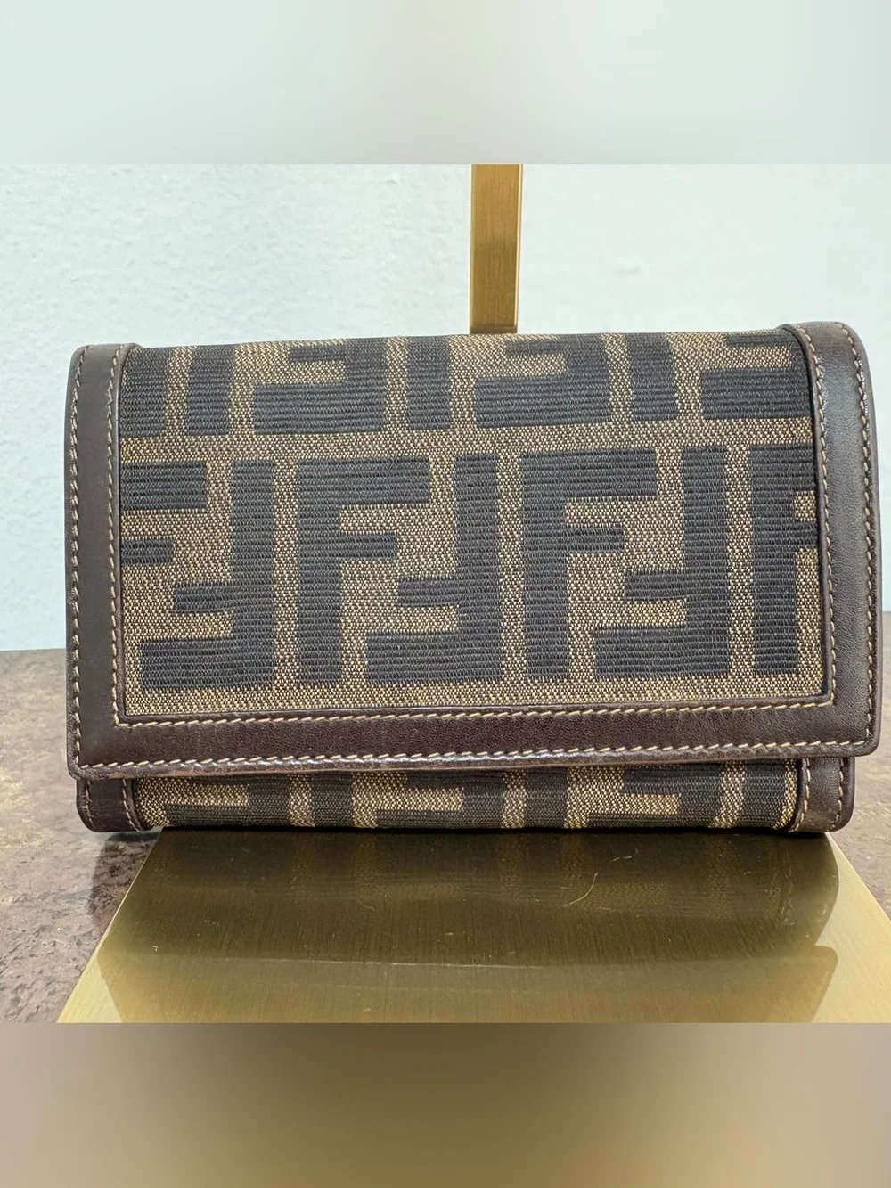 Fendi Vintage Zucca FF Monogram Canvas Leather Continental Wallet Brown